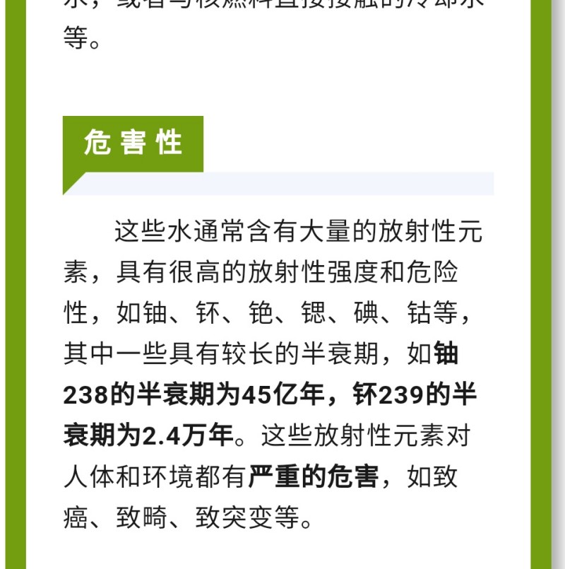 這些放射性元素對(duì)人體和環(huán)境都有嚴(yán)重的危害，如致癌、致畸、致突變等。如何檢測(cè)水中放射性物質(zhì)？